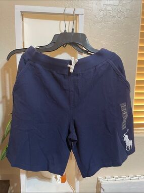 Ralph Lauren Navy Drawstring Cotton Shorts with Pony Logo